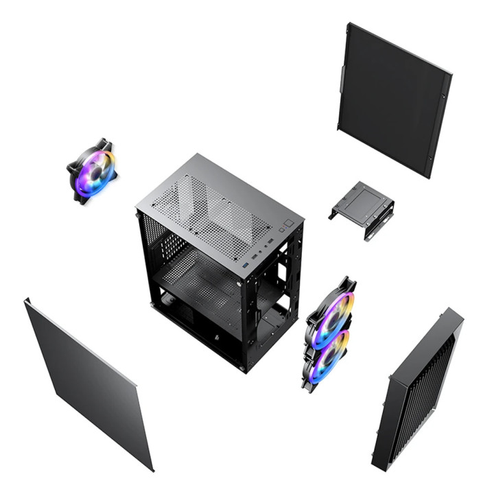 Кутия за компютър 1stPlayer BS-2, mATX, с 3бр вентилатори - BS-2-3F1-BK