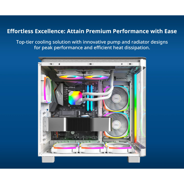 Водно охлаждане Montech Hyper Flow ARGB 240, CPU Liquid Cooler, White - MONTECH-HYPER-FLOW-ARGB-240-WH