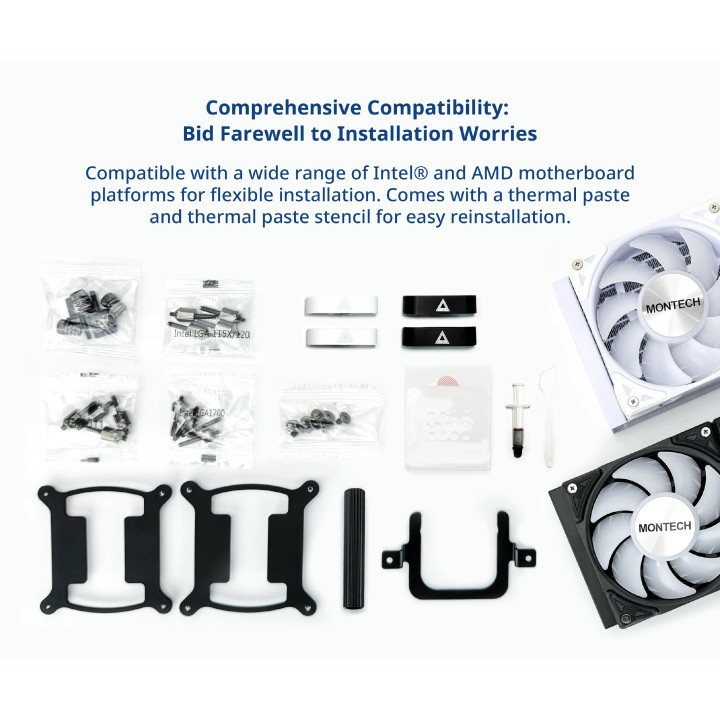 Водно охлаждане Montech Hyper Flow ARGB 240, CPU Liquid Cooler, White - MONTECH-HYPER-FLOW-ARGB-240-WH