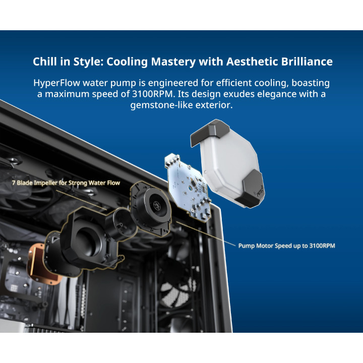 Водно охлаждане Montech Hyper Flow ARGB 240, CPU Liquid Cooler, Black - MONTECH-HYPER-FLOW-ARGB-240-BK