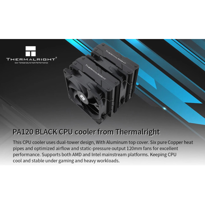 Охладител за процесор Thermalright Peerless Assassin 120 Black, Dual-Tower, LGA1851/LGA1700/AM5 - PEERLESS-ASSASSIN-120-BLACK