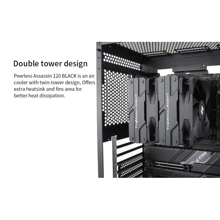 Охладител за процесор Thermalright Peerless Assassin 120 Black, Dual-Tower, LGA1851/LGA1700/AM5 - PEERLESS-ASSASSIN-120-BLACK
