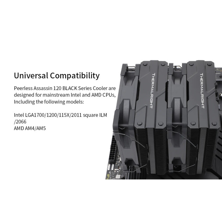 Охладител за процесор Thermalright Peerless Assassin 120 Black, Dual-Tower, LGA1851/LGA1700/AM5 - PEERLESS-ASSASSIN-120-BLACK