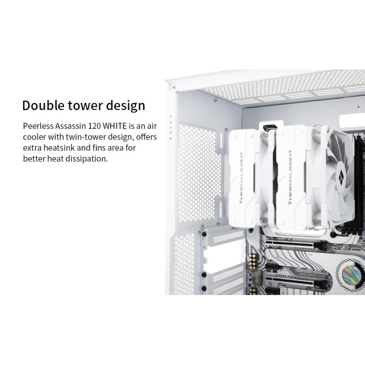 Охладител за процесор Thermalright Peerless Assassin 120 White, Dual-Tower, LGA1851/LGA1700/AM5 - PEERLESS-ASSASSIN-120-WH