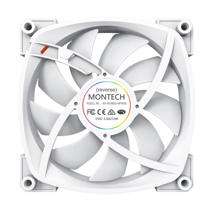Вентилатор Montech RX140 PWM, REVERSE Fan, 140mm, ARGB, White - MONTECH-RX140-PWM-WH