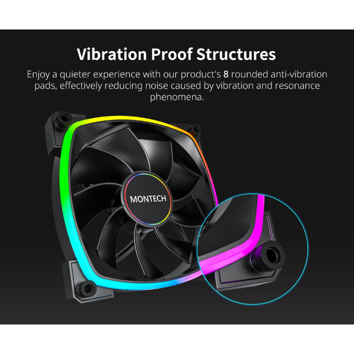 Вентилатор Montech RX140 PWM, REVERSE Fan, 140mm, ARGB, Black - MONTECH-RX140-PWM-BK