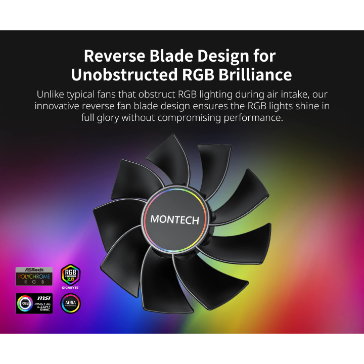 Вентилатор Montech RX140 PWM, REVERSE Fan, 140mm, ARGB, Black - MONTECH-RX140-PWM-BK