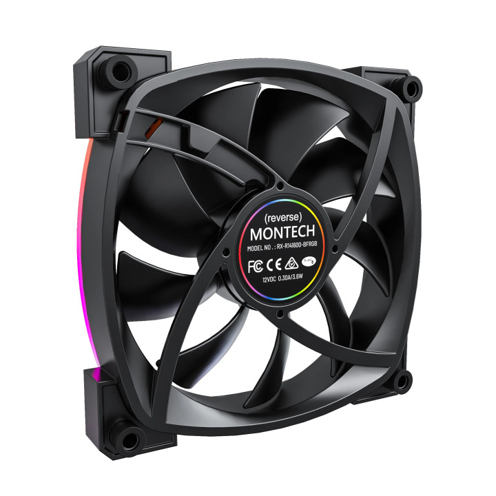 Вентилатор Montech RX140 PWM, REVERSE Fan, 140mm, ARGB, Black - MONTECH-RX140-PWM-BK