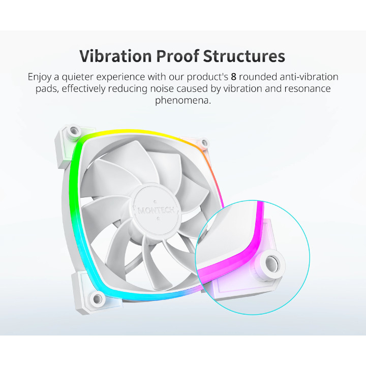Вентилатор Montech RX120 PWM, REVERSE Fan, 120mm, ARGB, White - MONTECH-RX120-PWM-WH