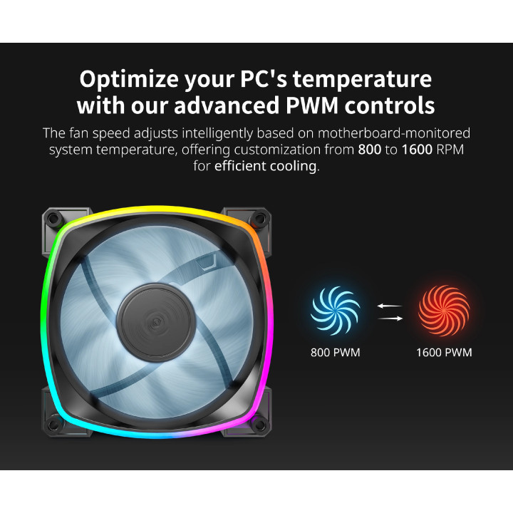 Вентилатор Montech RX120 PWM, REVERSE Fan, 120mm, ARGB, Black - MONTECH-RX120-PWM-BK