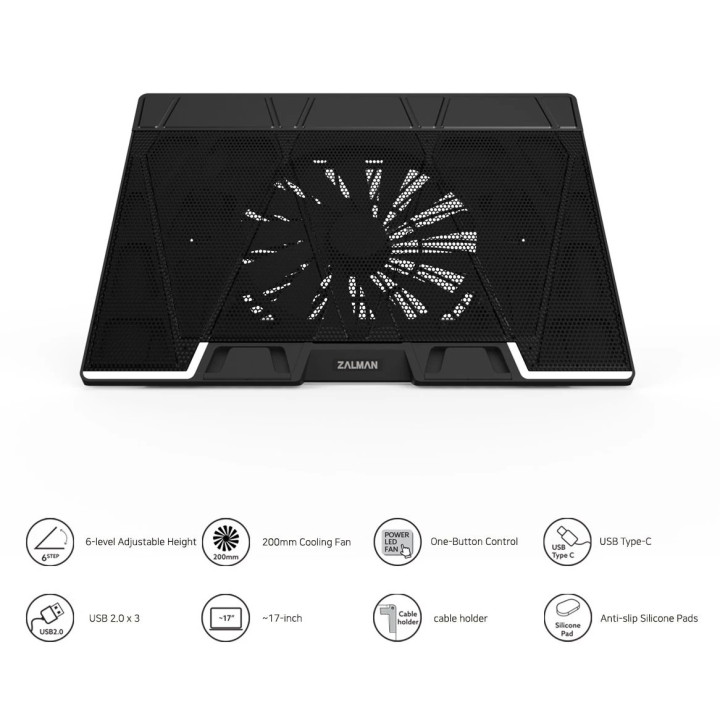 Охлаждаща поставка за лаптоп Zalman ZM-NS3000, 17" Black