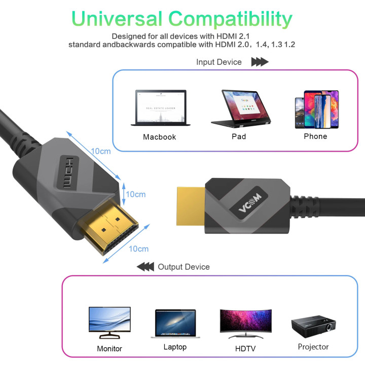 Кабел VCom HDMI v2.1 M / M 2.0m  - 8K Dolby Vision HDR, Black/Grey - CG805-2.0m