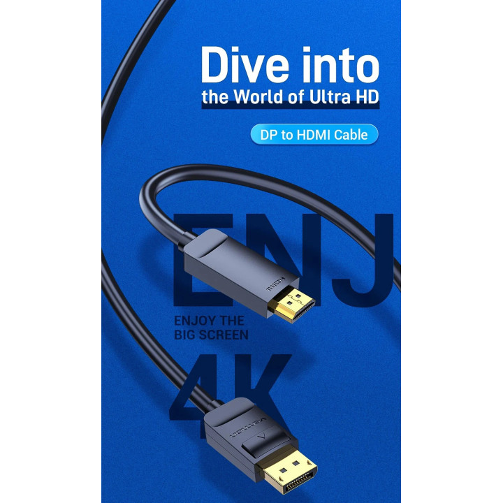 Кабел Vention DisplayPort to HDMI 3.0m - 4K, Gold Plated - HFOBI