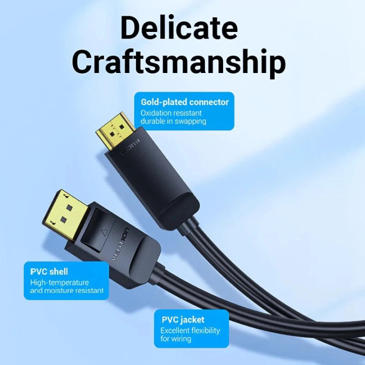 Кабел Vention DisplayPort to HDMI 3.0m - 4K, Gold Plated - HFOBI