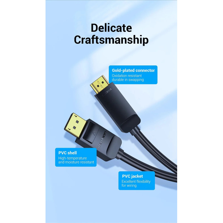 Кабел Vention DisplayPort to HDMI 3.0m - 4K, Gold Plated - HFOBI