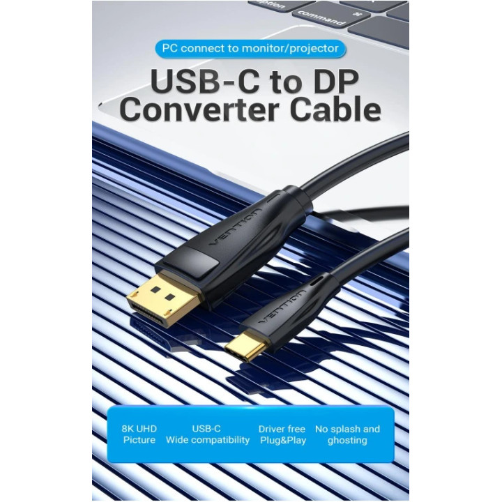 Кабел Vention Type-C to DisplayPort - 1.5m 8K Black - CGYBG