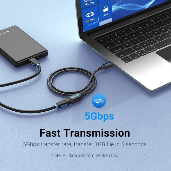Кабел Vention USB 3.0  Extension AM / AF - 2.0M Black - CBHBH