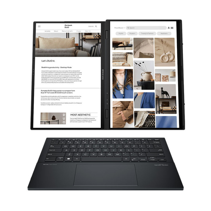 Лаптоп Asus Zenbook DUO UX8406MA-PZ051W, Intel Core Ultra 9 185H, 14" 3K OLED 120Hz Touch, RAM 32GB LPDDR5X, 2TB SSD, Windows 11 Home - 90NB12U1-M00F80