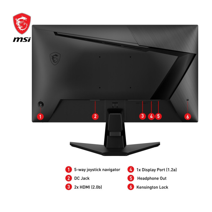Монитор MSI G255F, 24.5", Rapid IPS, 180Hz, 1ms, FHD, Anti-glare, Adaptive-sync, Night Vision, Frameless, Anti-Flicker, Less Blue Light, 300 nits, 100M:1, DP, HDMI, Headphone out - 9S6-3BC01M-002