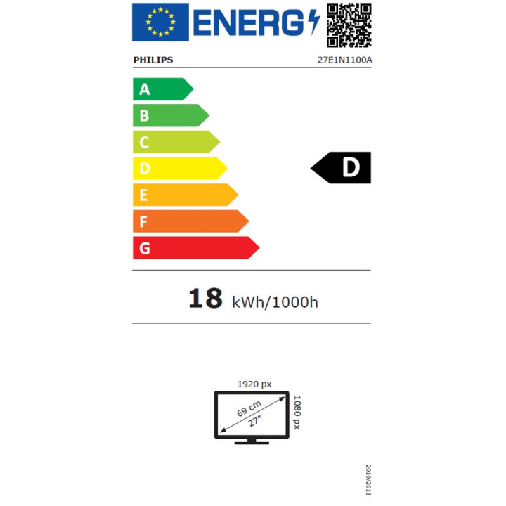 Монитор Philips 27E1N1100A, 27" IPS WLED, 100Hz, 4ms GtG, 1ms MPRT, 250cd m/2, 1300:1, Mega Infinity DCR, Adaptive Sync, LowBlue Mode, 2Wx2, D-SUB, HDMI - 27E1N1100A/00