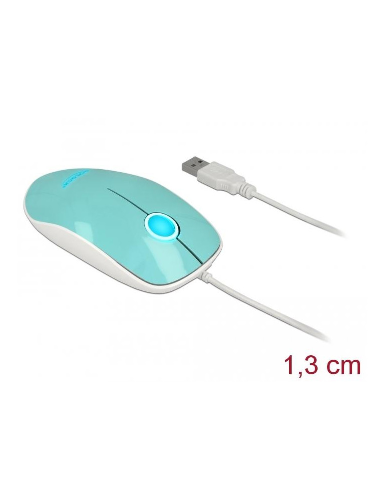 Мишка DeLock, USB-A, Кабел 1.3 м, USB, 1200 dpi, Tюркоаз - DELOCK-12538P