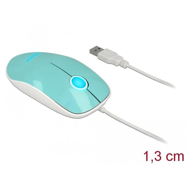 Мишка DeLock, USB-A, Кабел 1.3 м, USB, 1200 dpi, Tюркоаз - DELOCK-12538P