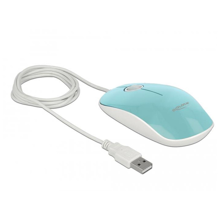 Мишка DeLock, USB-A, Кабел 1.3 м, USB, 1200 dpi, Tюркоаз - DELOCK-12538P