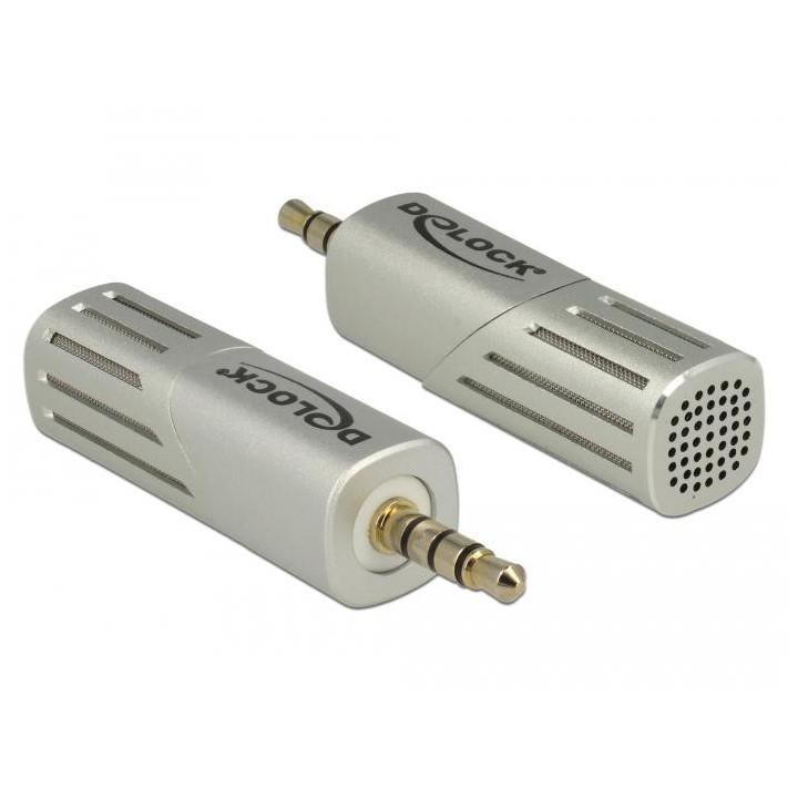 Микрофон DeLock 65893, За смартфон/таблет, 3.5 mm 4 Pin Stereo Jack 90, Сребрист - 65893