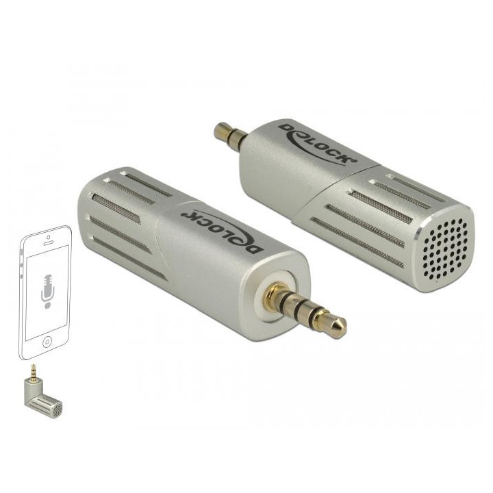 Микрофон DeLock 65893, За смартфон/таблет, 3.5 mm 4 Pin Stereo Jack 90, Сребрист - 65893