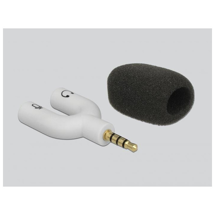 Микрофон DeLock 65893, За смартфон/таблет, 3.5 mm 4 Pin Stereo Jack 90, Сребрист - 65893