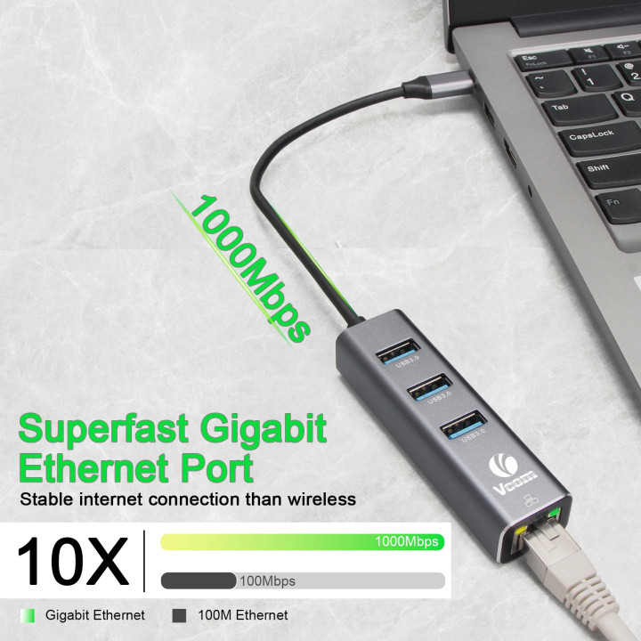 Докинг станция VCom USB Type-C to USB3.0 x 3   LAN - DH311B