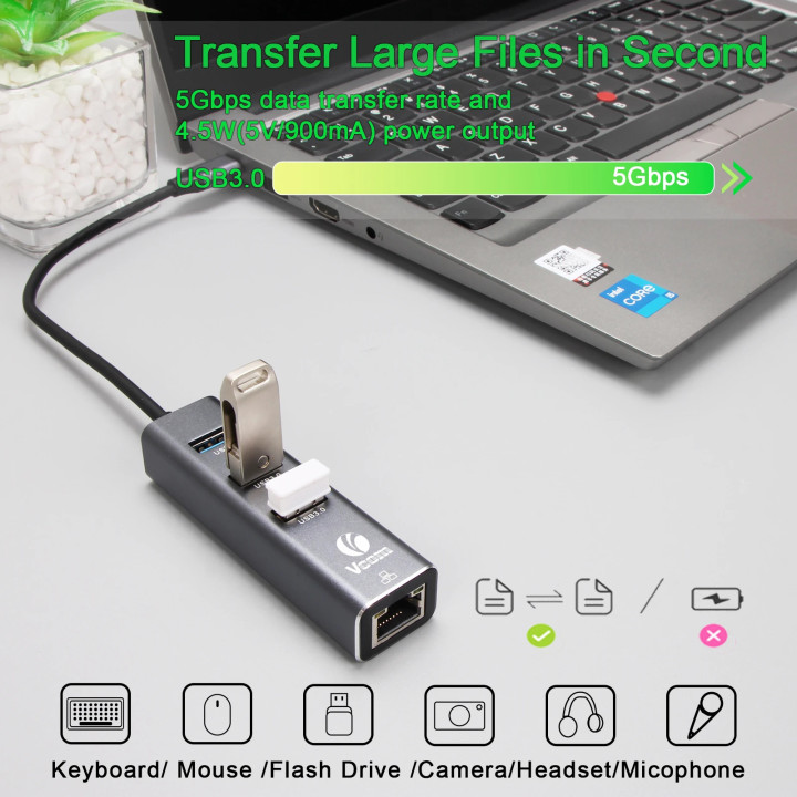 Докинг станция VCom USB Type-C to USB3.0 x 3   LAN - DH311B