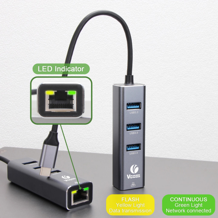 Докинг станция VCom USB Type-C to USB3.0 x 3   LAN - DH311B