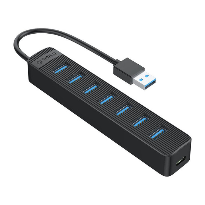 Хъб Orico USB3.0 HUB 7 port - Type C input, 0.15m cable, aux Type-C power input - TWU3-7A-BK