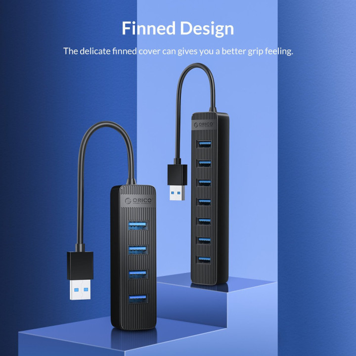 Хъб Orico USB3.0 HUB 7 port - Type C input, 0.15m cable, aux Type-C power input - TWU3-7A-BK