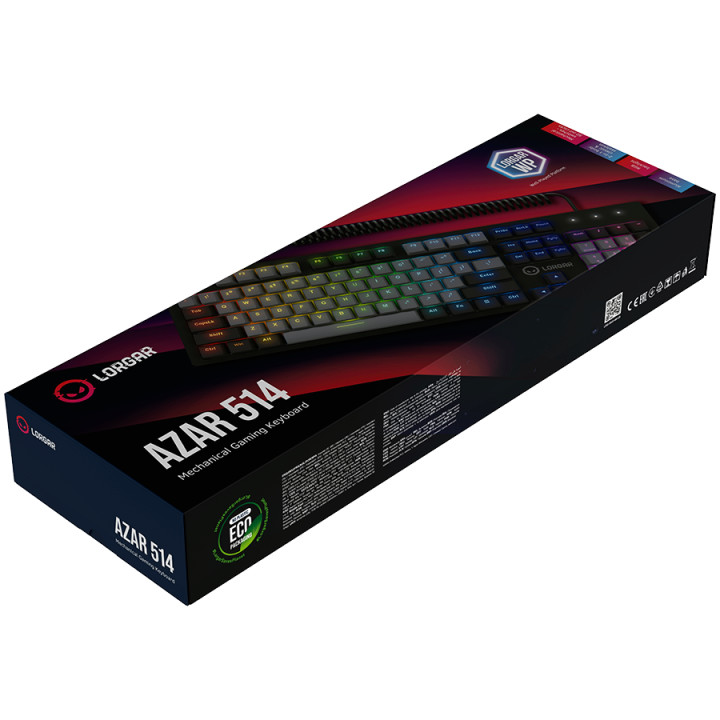 Механична геймърска клавиатура LORGAR Azar 514, RGB, black, EN layout - LRG-GK514B-US