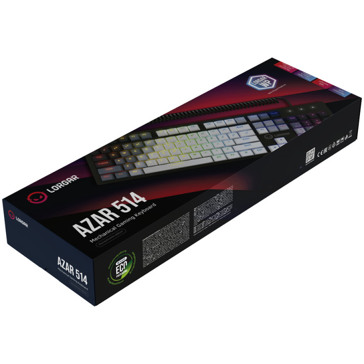 Механична геймърска клавиатура LORGAR Azar 514, RGB backlight, white, EN layout - LRG-GK514W-US