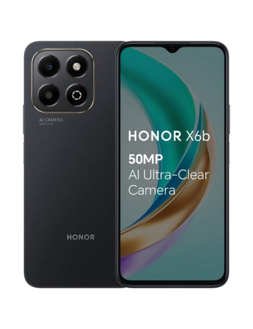 Смартфон Honor X6b Midnight Black, Judy-L41D, 6.56" 90Hz TFT LCD, 720x1612, MediaTek Helio G85 ( 2x2GHz 6x1.8GHz), 4GB, 128GB, Camera 50 2MP/Front 5MP, 5200mAh, FPT, Face ID, BT 5.1, USB Type-C, OTG, Android 14, MagicOS 8.0 - 6936520843688