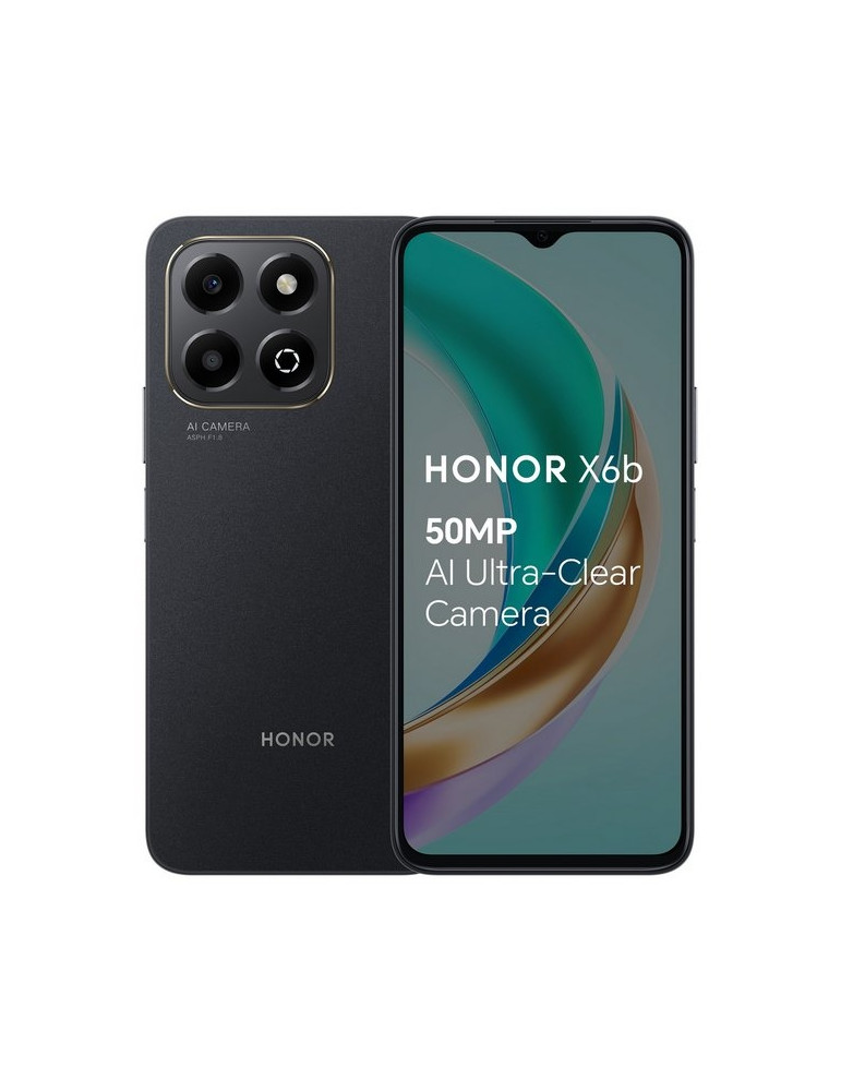 Смартфон Honor X6b Midnight Black, Judy-L41D, 6.56" 90Hz TFT LCD, 720x1612,  MediaTek Helio G85 ( 2x2GHz   6x1.8GHz), 4GB, 128GB, Camera 50 2MP/Front 5MP, 5200mAh, FPT, Face ID, BT 5.1, USB Type-C, OTG, Android 14, MagicOS 8.0 - 6936520843688