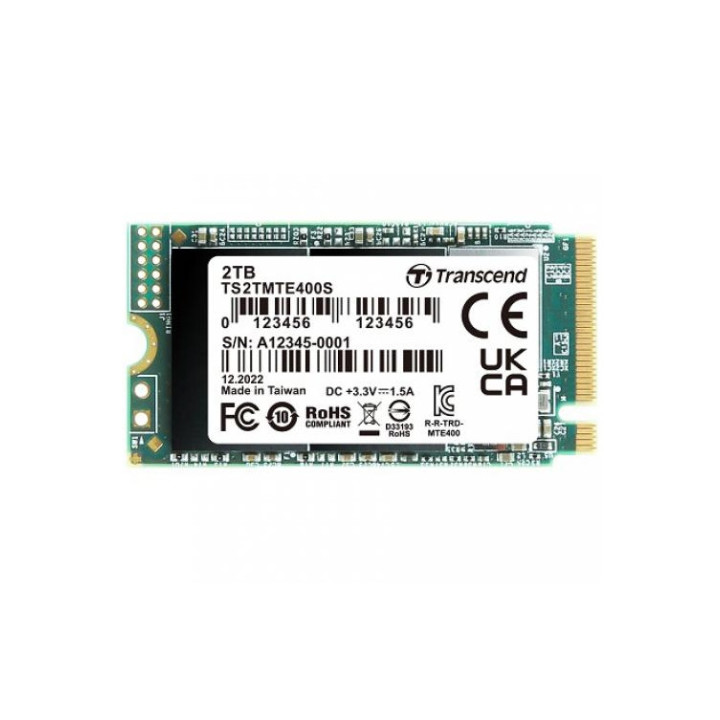 SSD диск Transcend 2TB, M.2 2242, PCIe Gen3x4, NVMe, 3D TLC, DRAM-less - TS2TMTE400S