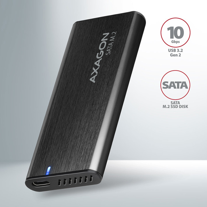Кутия за диск Axagon EEM2-SBC, M.2 SATA screwless RAW box, black, SuperSpeed USB-C 10 Gbps - EEM2-SBC