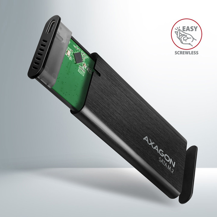 Кутия за диск Axagon EEM2-SBC, M.2 SATA screwless RAW box, black, SuperSpeed USB-C 10 Gbps - EEM2-SBC