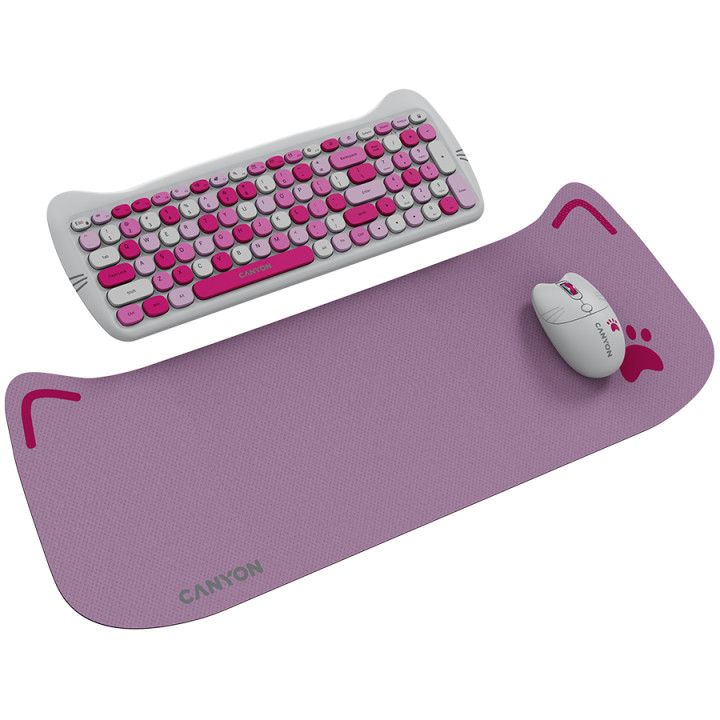 Безжичен комплект клавиатура с мишка Canyon HSET-W6, Kitty Edition AAA АА, Pink - CNS-HSETW6PK