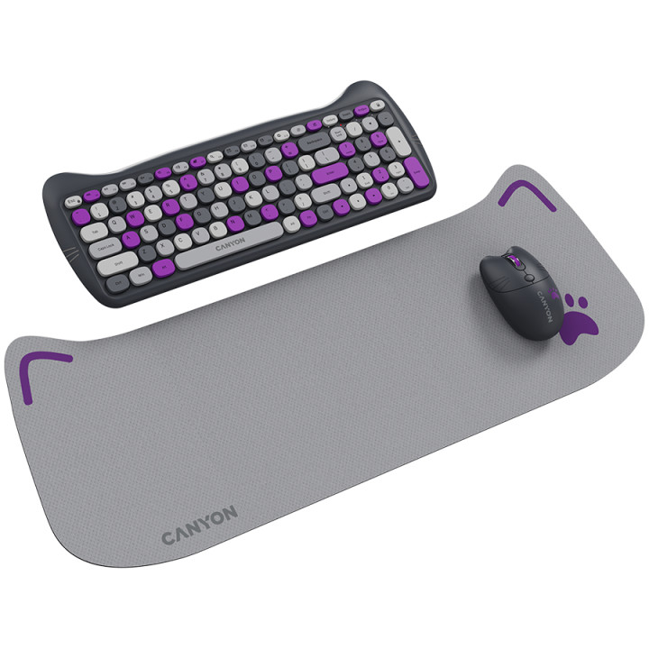 Безжичен комплект клавиатура с мишка Canyon HSET-W6, Kitty Edition AAA АА, Violet - CNS-HSETW6VT