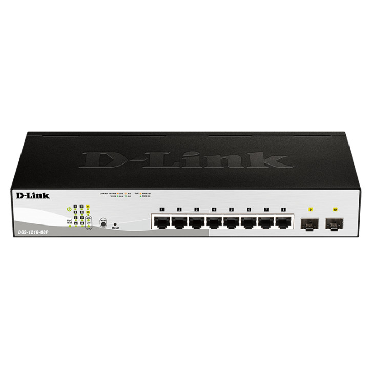 Комутатор D-Link 8-Port Gigabit PoE Smart Switch with 2 SFP ports DGS-1210-08P - DGS-1210-08P_VZ