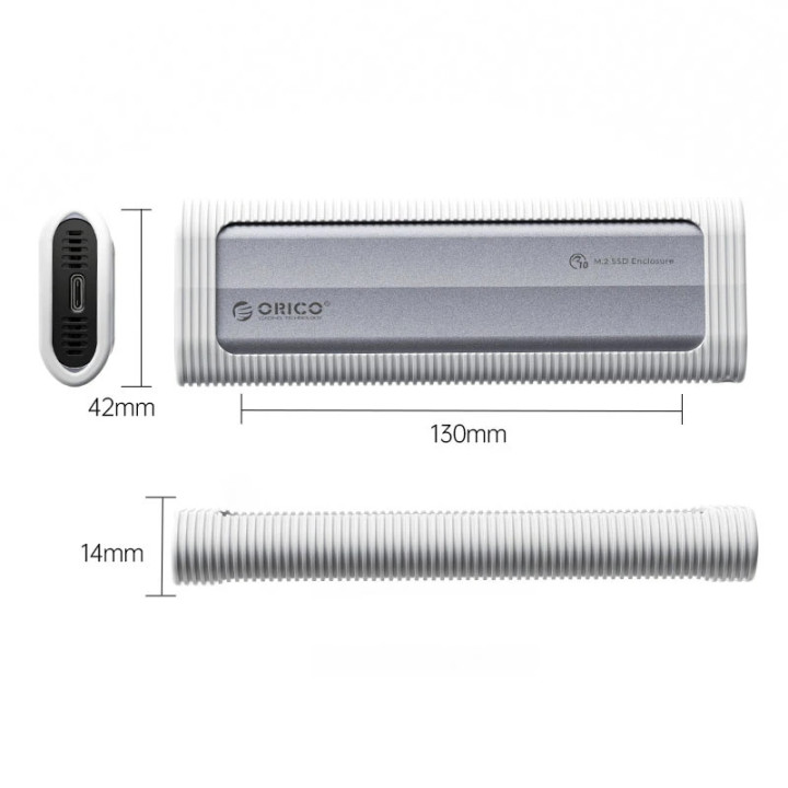Външна кутия за диск Orico M.2 NVMe/SATA M/B key - USB3.1 Type-C, Silicone Protective Case, 10Gbps - AXM2S-G2-GY-BP