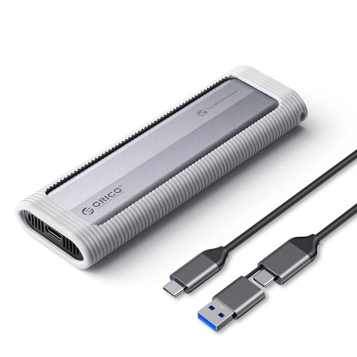 Външна кутия за диск Orico M.2 NVMe/SATA M/B key - USB3.1 Type-C/A, Silicone Protective Case, 10Gbps - AXM2S-G2-V1-GY-BP