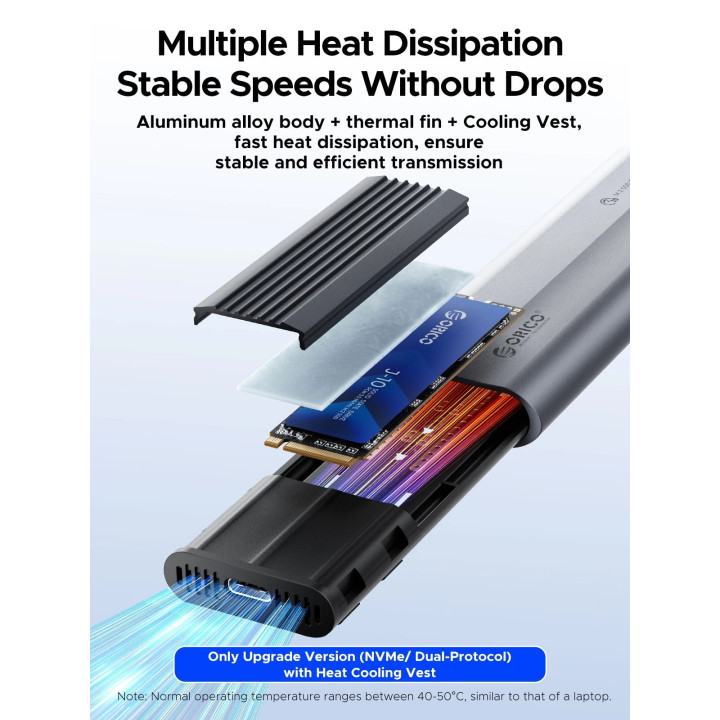 Външна кутия за диск Orico M.2 NVMe/SATA M/B key - USB3.1 Type-C/A, Silicone Protective Case, 10Gbps - AXM2S-G2-V1-GY-BP