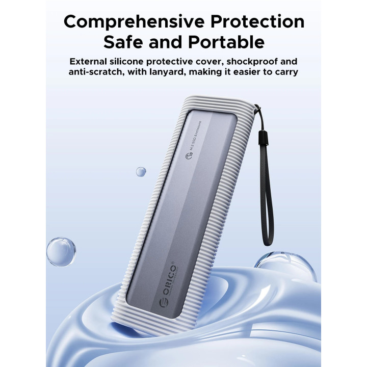 Външна кутия за диск Orico M.2 NVMe/SATA M/B key - USB3.1 Type-C/A, Silicone Protective Case, 10Gbps - AXM2S-G2-V1-GY-BP