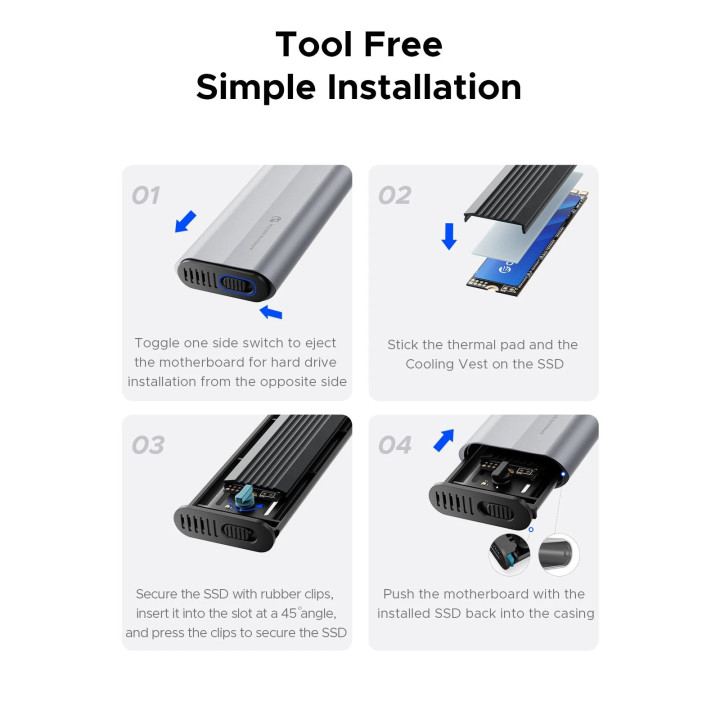 Външна кутия за диск Orico M.2 NVMe/SATA M/B key - USB3.1 Type-C/A, Silicone Protective Case, 10Gbps - AXM2S-G2-V1-GY-BP